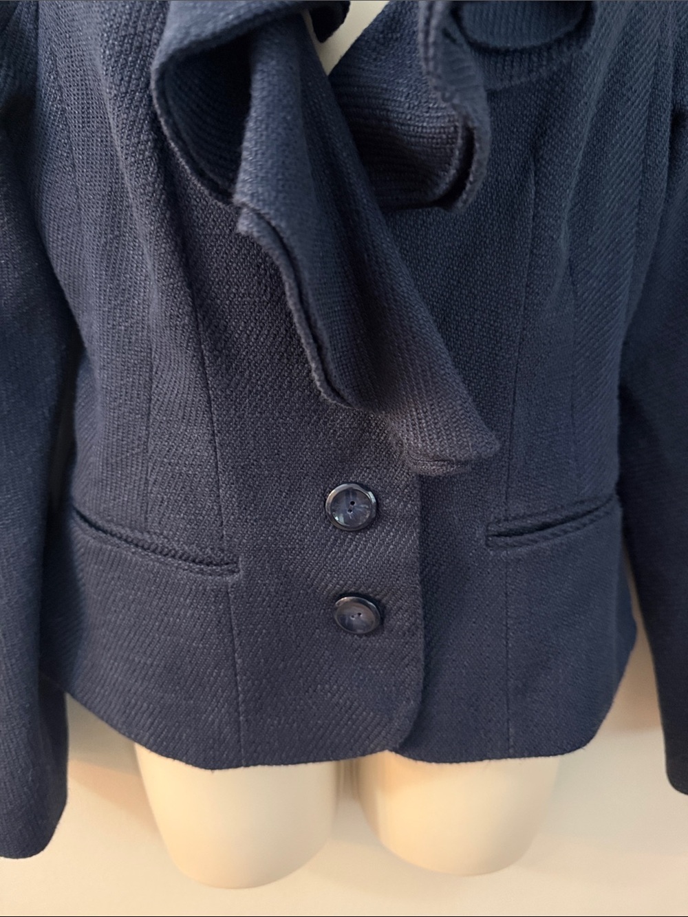 Magaschoni Navy Ruffle-Front Blazer - Picture 6 of 14